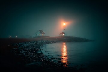 Lighthouse shining over tranquil coastal waters high resolution picture.jpg