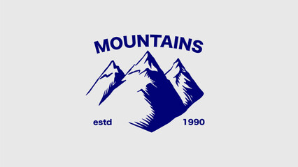 Mountain emblem or icon. Hand drawn frozen peaks for your design, water bottle, expeditions, adventure and lifestyle business. Explore hills and woods. For clothing