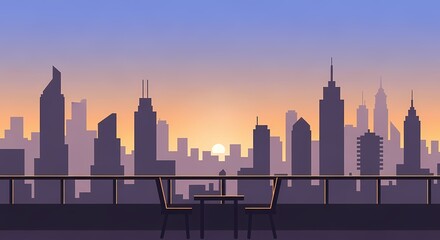 Sunset skyline view with city buildings