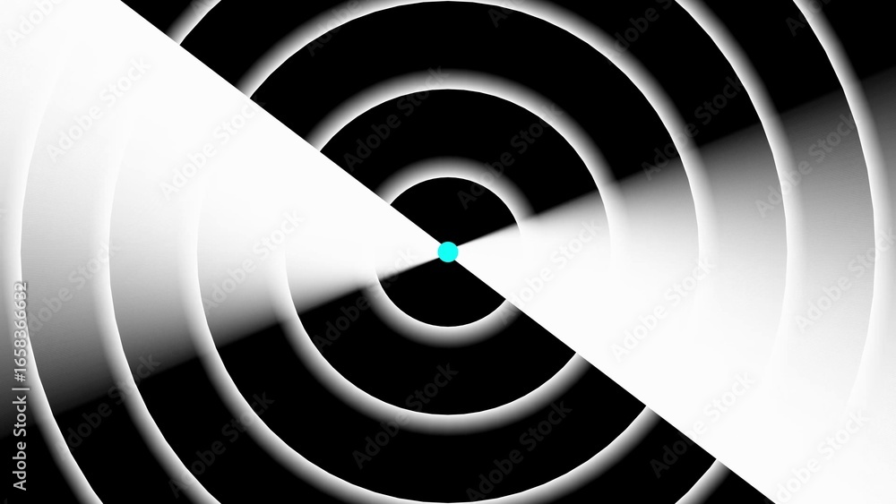 Poster white radiating circles with teal center on a dark textured background abstract concentric