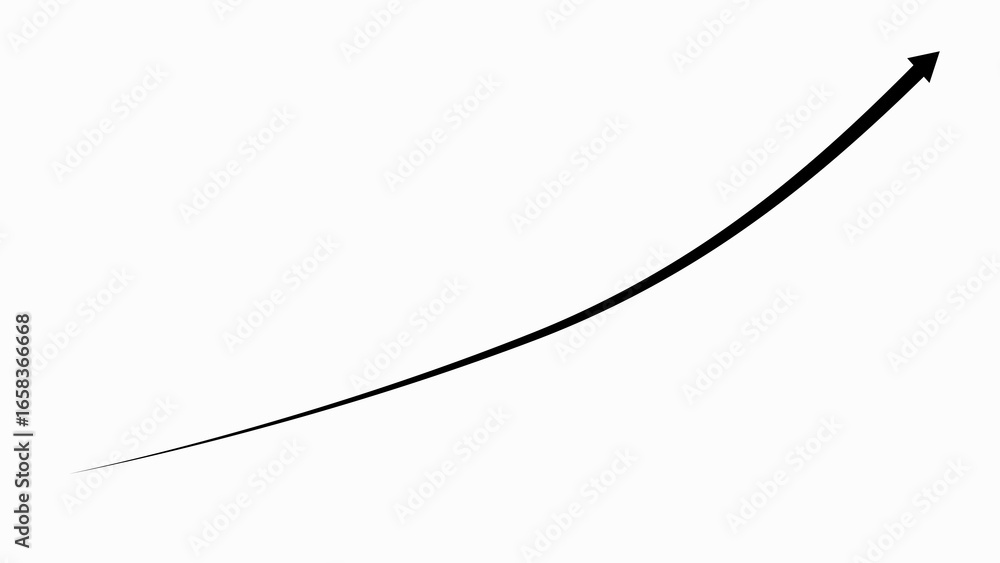 Poster black upward curving arrow on a white background representing growth and progress curve