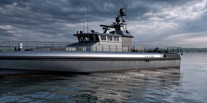 steel gunboat on the river