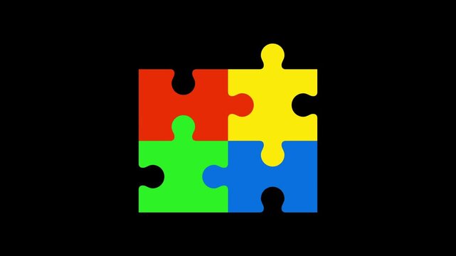 4K animation of puzzle pieces coming together on white background