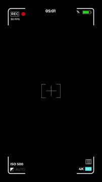 Screen recording overlay animation, alpha channel transparent, black isolated background. 4K vertical format.