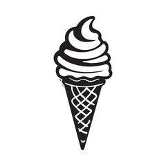 Vector art of black and white illustration of an ice cream cone isolated on white background