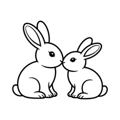 Fototapeta premium Two Outline Rabbits Kissing: Simple Black Line Art Illustration on White Background