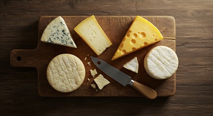Assorted Cheeses on Wooden Board Still Life Food Gourmet