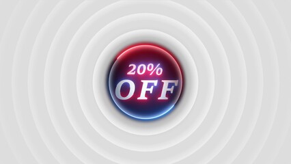 Bright 20 Percent Off Sale Discount Sphere with Neon Glow and Concentric Ring Background offer