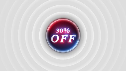 Vibrant 30 Percent Off Sale Discount Sphere with Neon Lighting and Concentric Circles Pattern