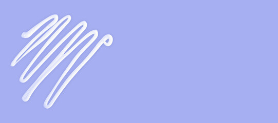Cream lines on lavender purple background with empty space, cream texture evokes skincare, calmness and beauty. Cream enhances soft design, cream used for spa, wellness and product visuals