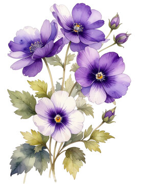 Watercolor Drawing Purple Violet Birth Flower Bouquet Illustration February Flower