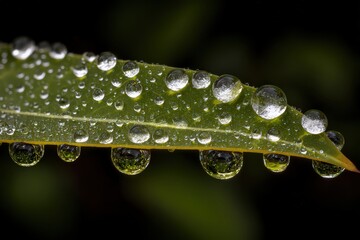 Closeup Of Water Droplets On Green Leaf
