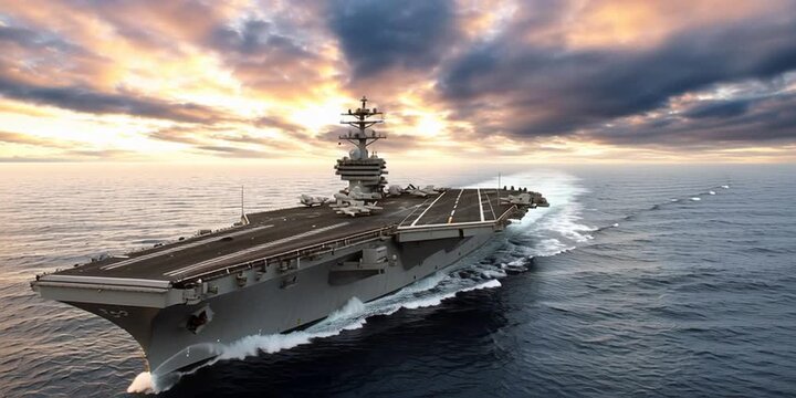 Aircraft carrier naval ship on the ocean surface