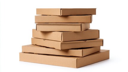 Stack of pizza boxes on white background. Neural network AI generated