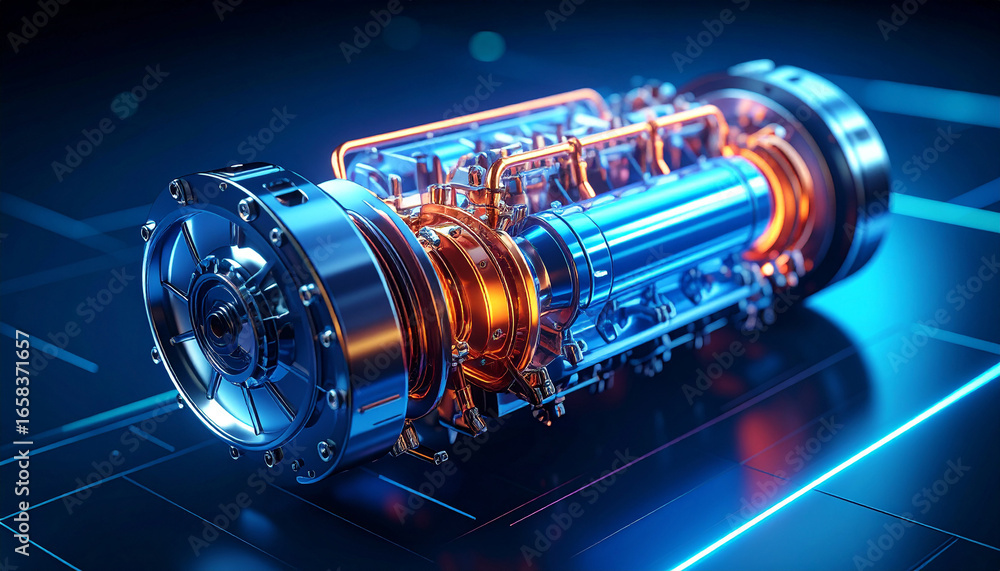 Poster engine's core: a meticulously rendered engine with intricate details. the core components glow with 