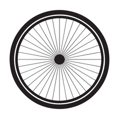 Black and white illustration of a bicycle wheel perfect for designs related to cycling and sport. Vector black silhouette. with white background