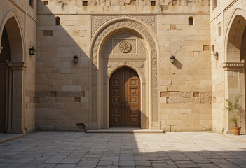 Historic Arabic Courtyard with Decorated Traditional Door