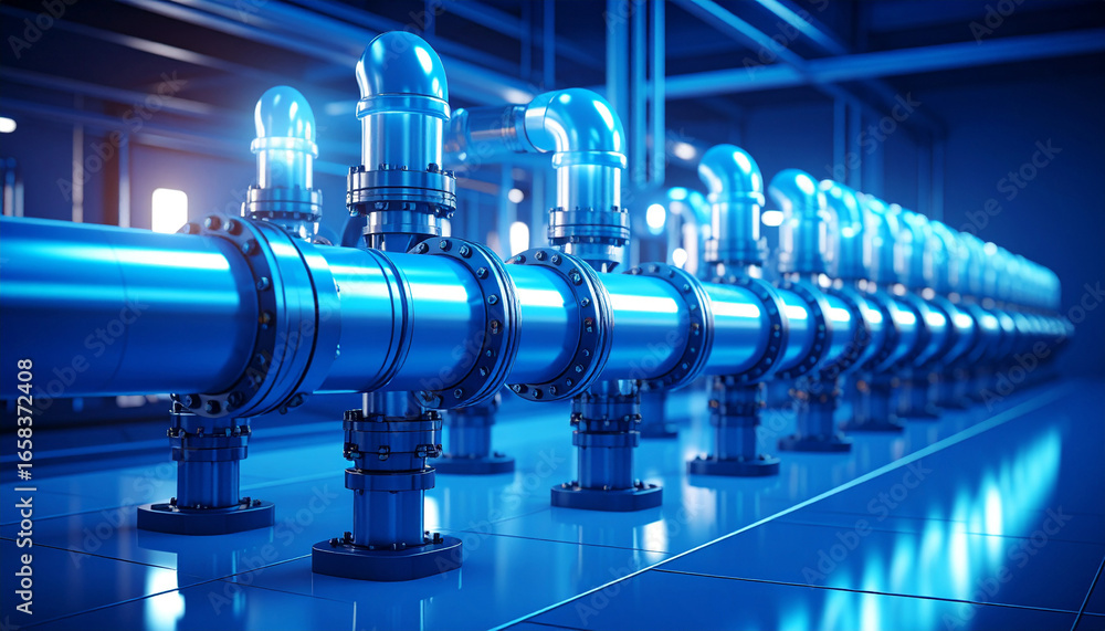 Poster industrial pipeline network: a cutting-edge image showcasing a network of industrial pipelines, rend