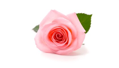 Single Soft Pink Rose Blossom on White Background
