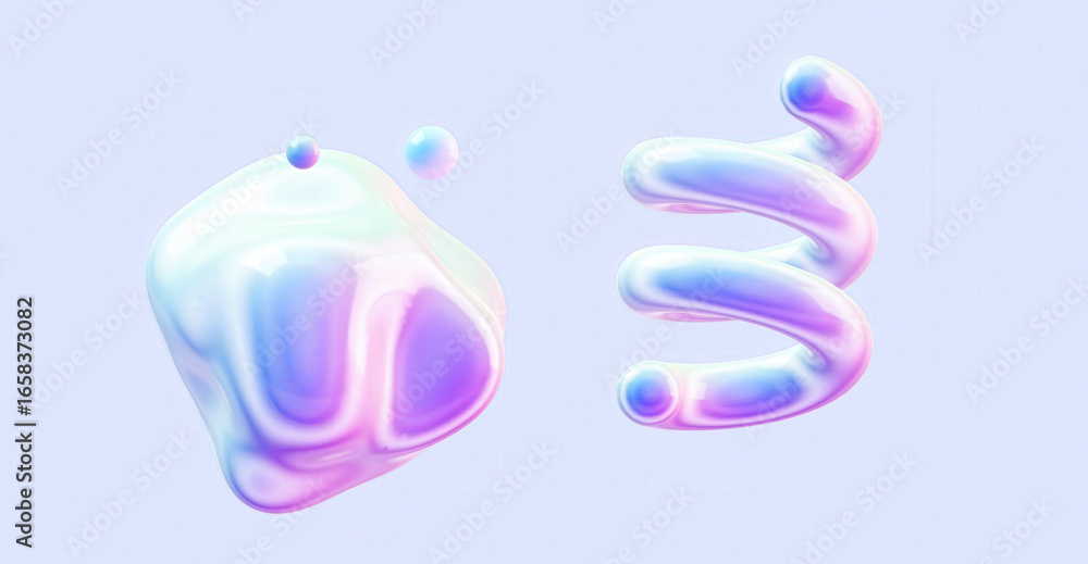 Poster abstract shapes with iridescent colors, a dynamic and modern design