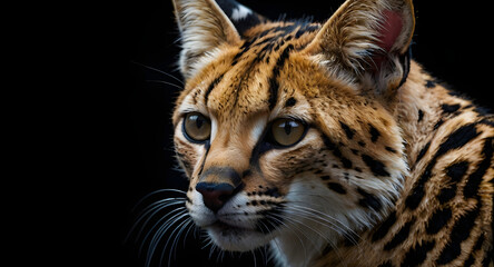 Obraz premium serval isolé sur fond noir 