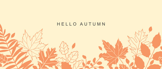 Hello autumn background. Autumn leaves, fall season. Vector illustration