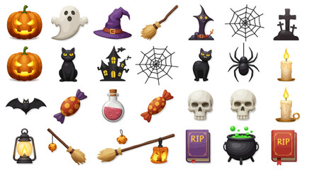 Unique Halloween 4D Vector Icons Set