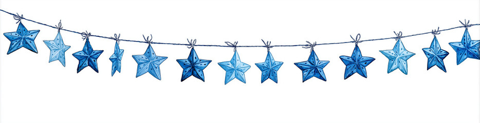 Obraz premium A string of blue watercolor stars hanging against a white background