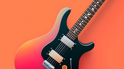 Colorful Electric Guitar Against a Vibrant Orange Background with Artistic Design Elements