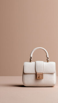 Stylish white leather handbag with textured finish and gold clasp is elegantly displayed against beige background, perfect for fashion promotions