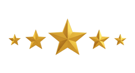 Golden Star Rating System Representing Five Star Excellence and Customer Satisfaction Isolated on Transparent Background