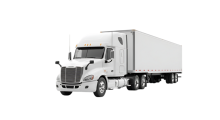 Modern white semi-truck hauling cargo on a black background symbolizing transportation logistics and delivery services