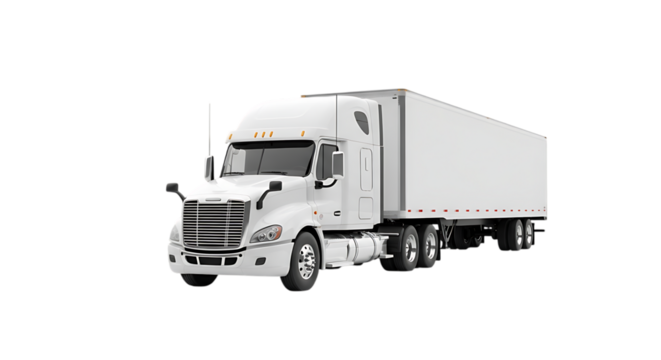 Modern white semi-truck hauling cargo on a black background symbolizing transportation logistics and delivery services