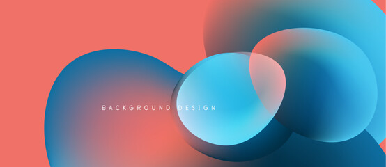 Abstract fluid shapes overlap. Coral, blue hues blend creating modern design. Minimalist aesthetic, smooth gradients present.