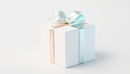 Obraz premium Elegant white gift box with pastel ribbons and bow, isolated on a clean white background for minimalist presentation