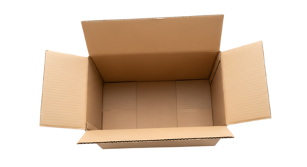 Open Cardboard Box Isolated on Black Background for Packaging and Shipping Logistics Conceptual Theme