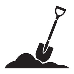 Shovel Digging Soil Vector Icon. Vector black silhouette. with white background