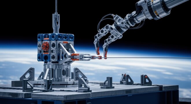 Innovative space elevator tether anchoring system demonstrated on a test rig highlighting modular parts and rapid attachment techniques for future use.