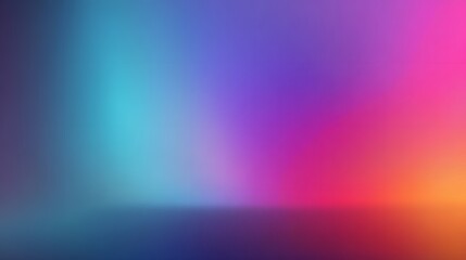 Conceptual empty studio room with a vibrant, blurred multicolor gradient wall, creating a modern and abstract background for presentation