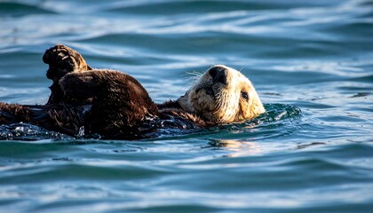Fototapeta premium Sea otter floating calmly