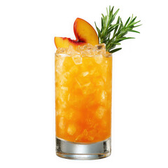 Refreshing peach cocktail with rosemary garnish isolated on transparent background