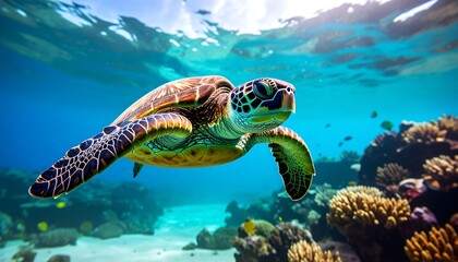 Fototapeta premium Sea Turtle Underwater View