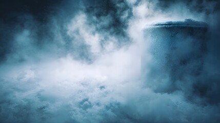 Fototapeta premium Frost covered liquid nitrogen tank in an industrial setting