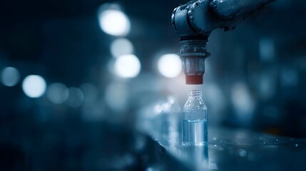 Robot arm handling chemical containers in an industrial automation setting