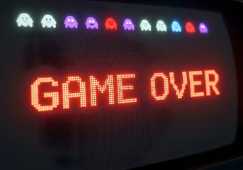 Retro Arcade Screen with Game Over Message.