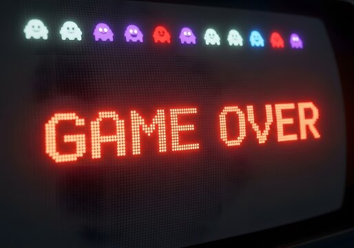 Retro Arcade Screen with Game Over Message. - Powered by Adobe