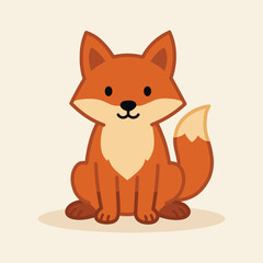 Cute cartoon fox illustration in warm orange, perfect for product packaging, labels, web design, banners, book illustrations and art prints with a playful, child-friendly style. 