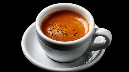 Fototapeta premium Close Up View of a White Cup Filled with Rich, Aromatic Espresso on a Saucer