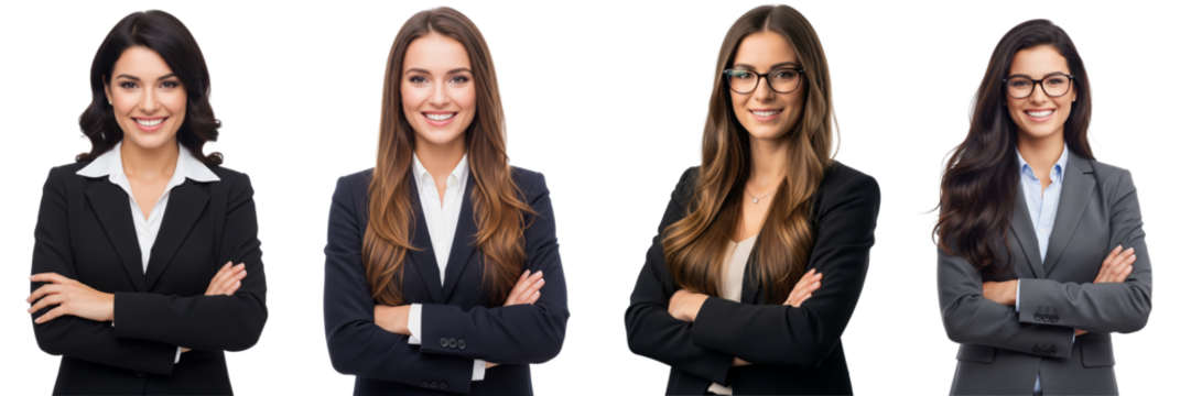 Collection of business women crossed arms isolated on white or transparent background - Powered by Adobe