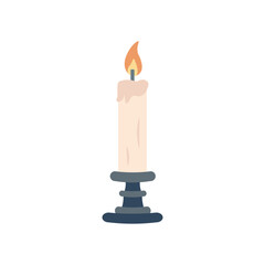 Isolated cartoon illustration of a candle with a burning flame on a stand for templates, decorations, Halloween-themed images, religious events and more